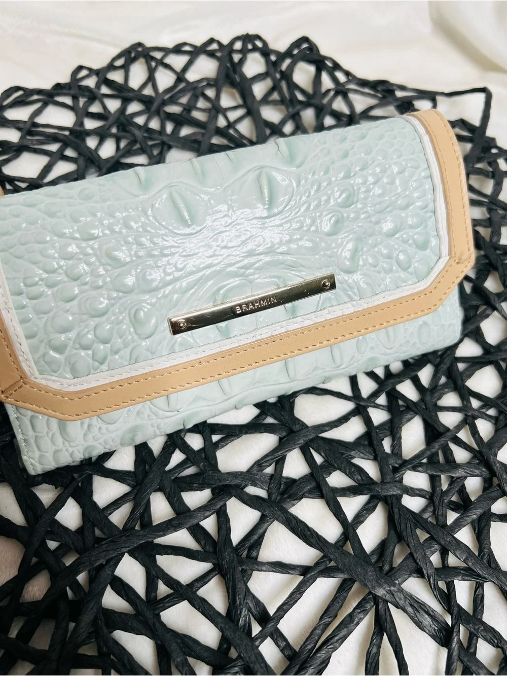 Brahmin Elisa Sea Glass Tri-Color Satchel/Shoulder Bag + Checkbook Wallet